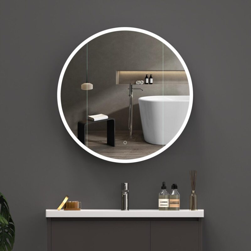 ARI 800 mm Ümmargune LED-peegel koos kapiga – esipoolne valgustus - Image 5