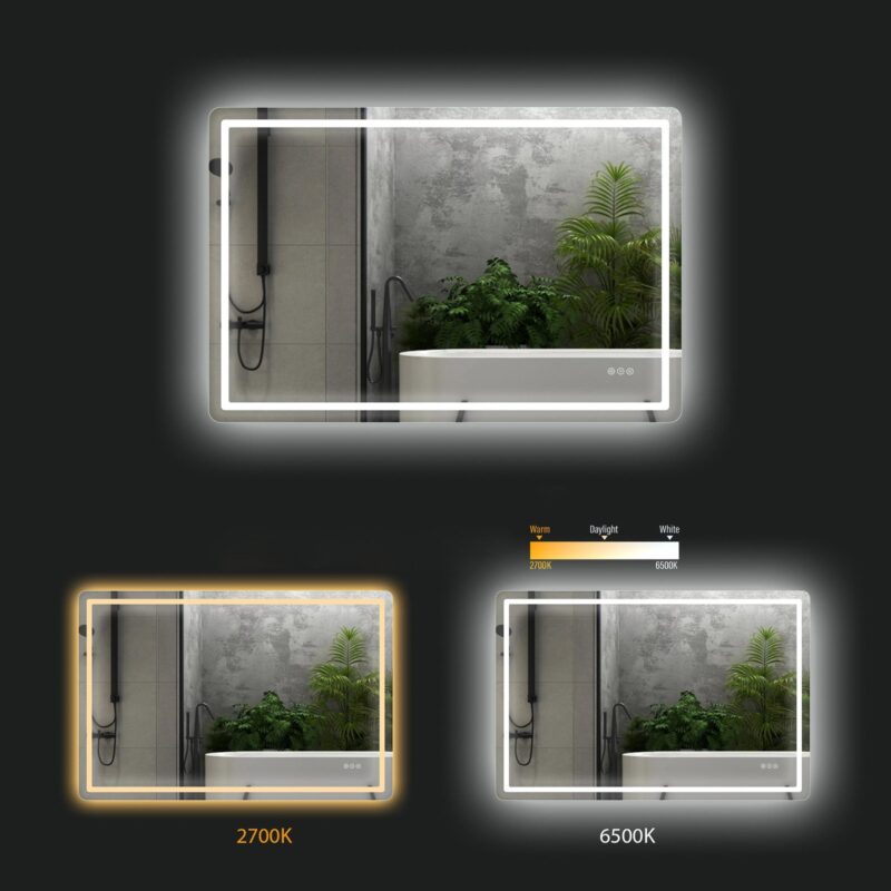 HUGO 1200x800mm Stačiakampis veidrodis / LED apšvietimas iš priekio ir galo / 2 LED juostos - Image 2