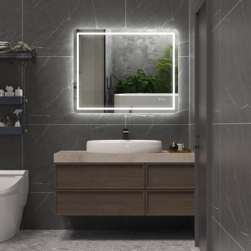 HUGO 1000x800mm Stačiakampis veidrodis / LED apšvietimas iš priekio ir galo / 2 LED juostos