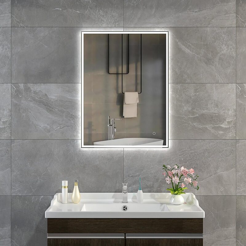 KELI 600x800mm Stačiakampis veidrodis / LED atitrauktas apšvietimas iš priekio ir iš galo