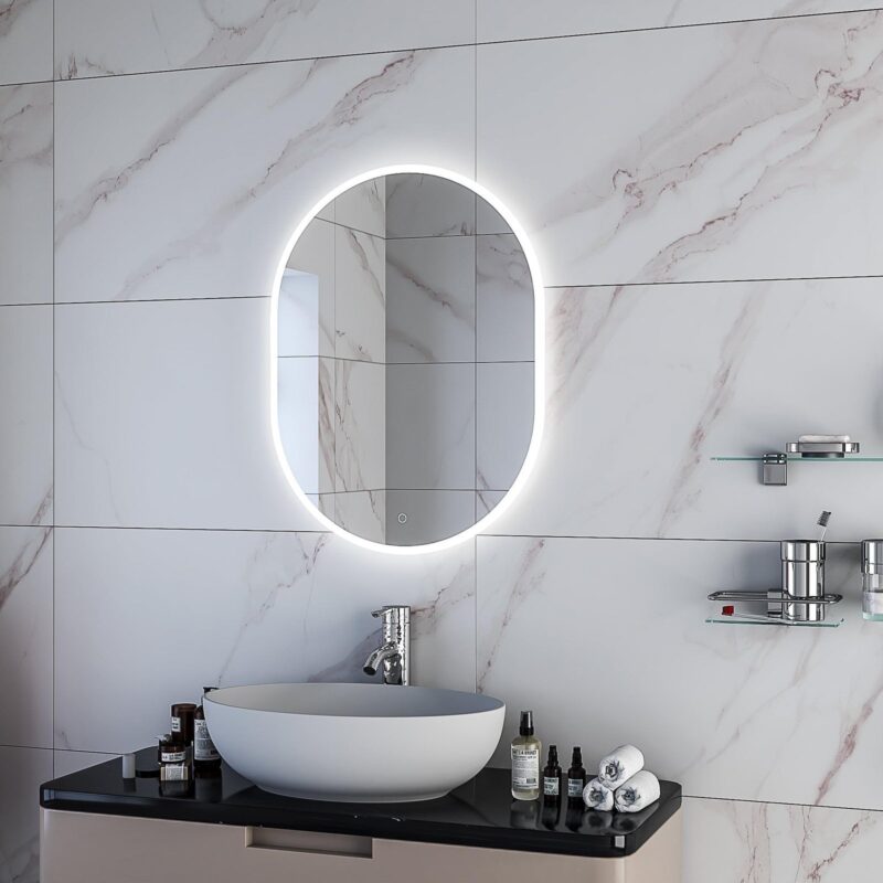 LYRA 600×800 mm ovaalne LED-peegel esivalgustusega (tableti kujuline disain)