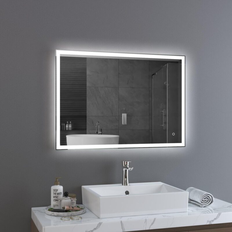 DIVA 1300x800mm Stačiakampis veidrodis / LED atitrauktas apšvietimas iš priekio ir iš galo