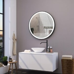 NEO 800mm Apvalus veidrodis / LED apšvietimas iš priekio / Aliuminio rėmas padengtas milteliniu būdu