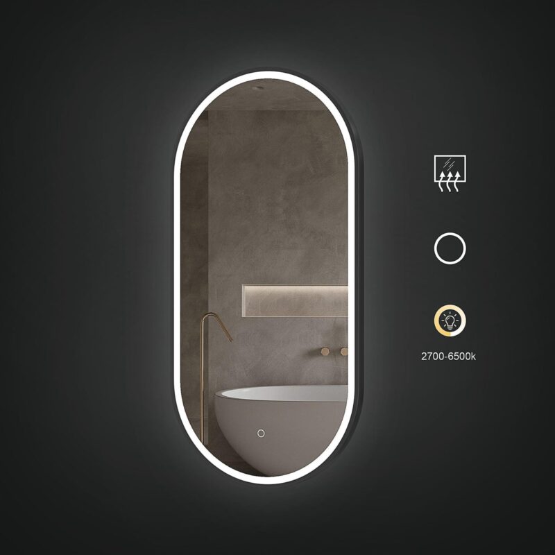 NORA 500x1000mm Ovalus veidrodis / LED apšvietimas iš priekio / Aliuminio rėmas padengtas milteliniu būdu - Image 3