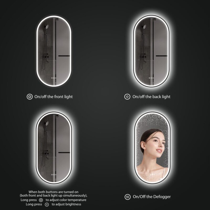 SOFI 500x1000mm Ovalus veidrodis / LED apšvietimas iš priekio ir galo / Aliuminio rėmas padengtas milteliniu būdu - Image 6