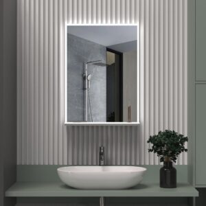 LULA SMART 600×800 mm ristkülikukujuline LED-peegel esivalgustusega, integreeritud riiuli ja juhtmevaba laadijaga